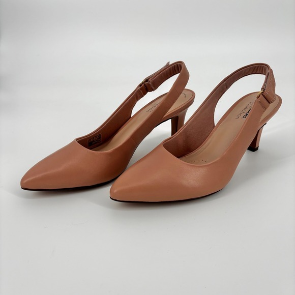 Clarks Collection Illeana Poppy Dark Blush Leather Slingback Heels Sz 10 - Picture 1 of 7